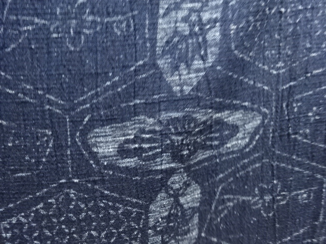  変わり亀甲に花模様織出しちぢみ単衣着物